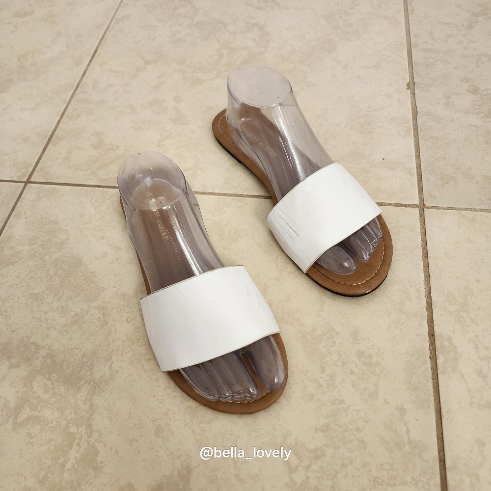 Charles Albert White and Clear Slide Sandals